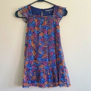 Three Hearts Floral Lined Kids Dress in Blue and Orange